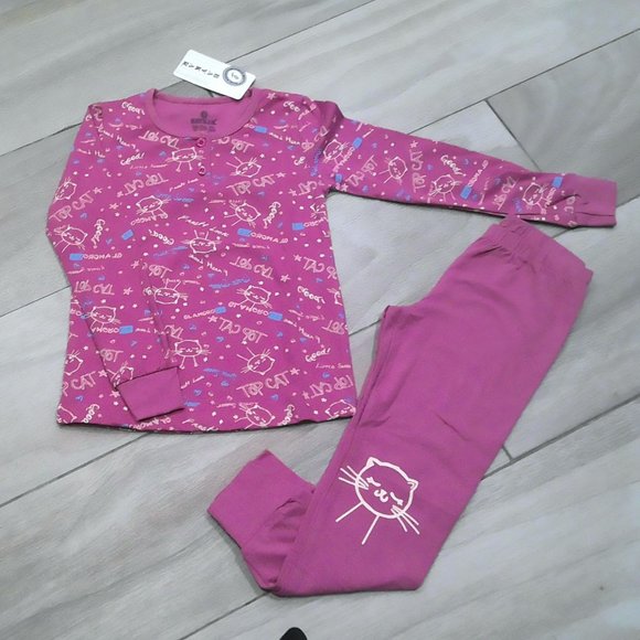 Girls Cat Kitty Long Sleeves  Pajama pants Set - Picture 1 of 3